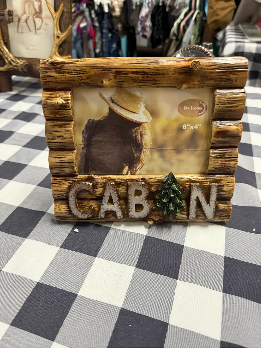 Cabin Rustic Log Photo Frame - Brown with Green Accent (6x4)